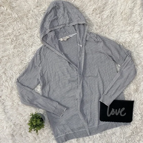 Loft Open Hooded Striped Cardigan 💗 White & Black - Picture 5 of 16